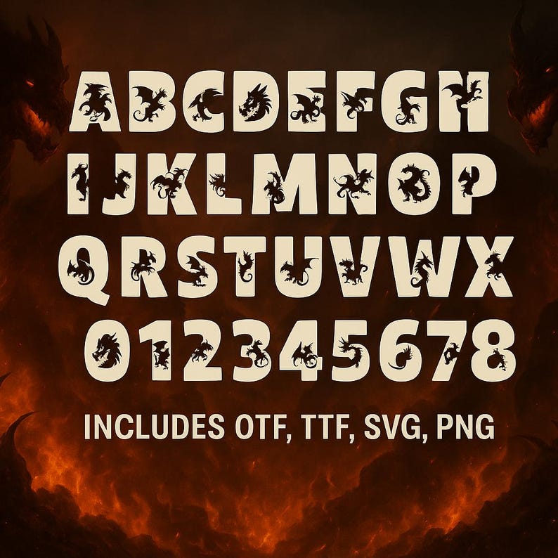 Dragon Font | Fantasy Display Typeface | Caps & Numbers | Otf, Ttf, Svg ...