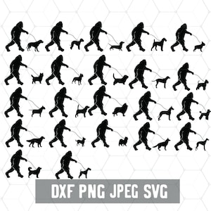 Bigfoot Walking Dogs Svg File- Sasquatch Dog Breeds Png - Digital Download - Big-foot - Cut File for Silhouette