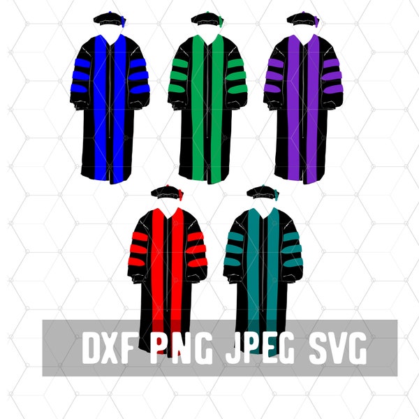 Graduate Gown SVG - Doctoral Tam - College Gowns In Blue, Green, Teal, Red and Purple  - Download