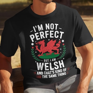 Welsh Dragon T Shirt, Funny Wales Gift, I&#39;m Not Perfect I&#39;m Welsh Tee, Unique Welsh Pride, Wales Fan Apparel, Dragon of Wales Shirt