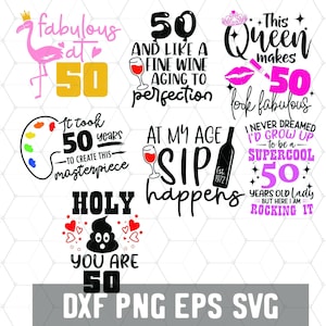 Funny 50th Womens Birthday - 50 And Fabulous Svg - Birthday 50 Mom PNG - Digital Download - Cricut - Craft Supplies - File for Silhouette