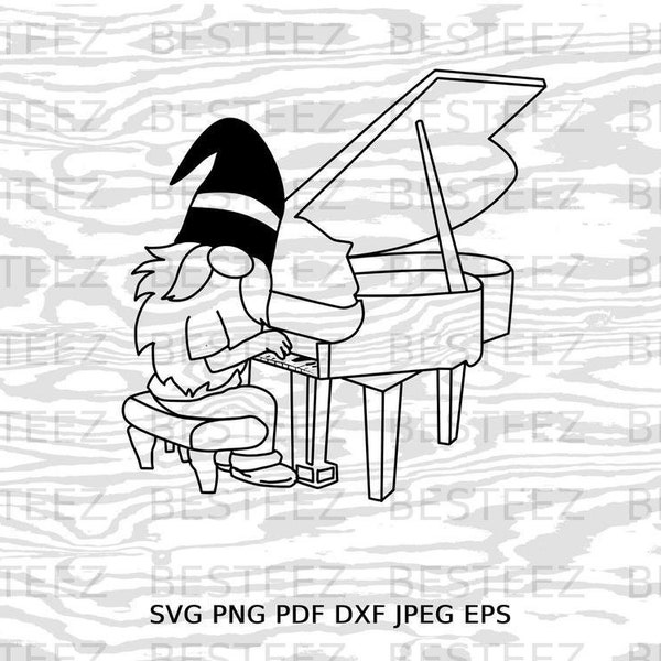 Gnome Pianist Svg File- Gnomies Piano Player Png - Digital Download - Cut File for Silhouette