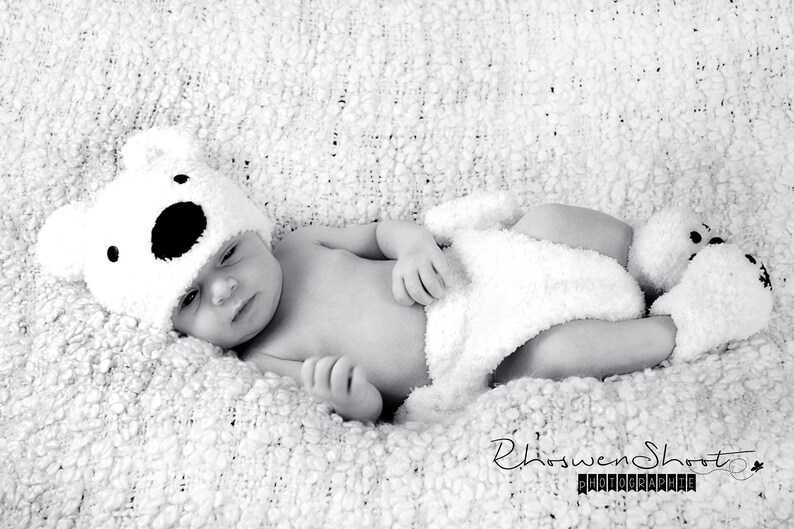 Baby set in wool cap slipper and polar bear diaper handmade crochet