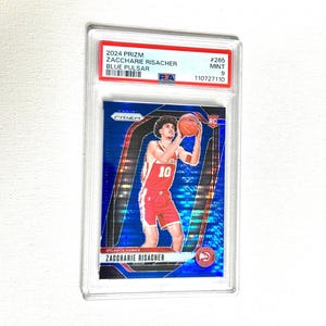 Tarjeta de baloncesto - Zaccharie Risacher n.° 265 - 32/99 - Atlanta Hawks - Pulsar Prizm RC azul 2024 - PSA grado 9 - Envío gratuito