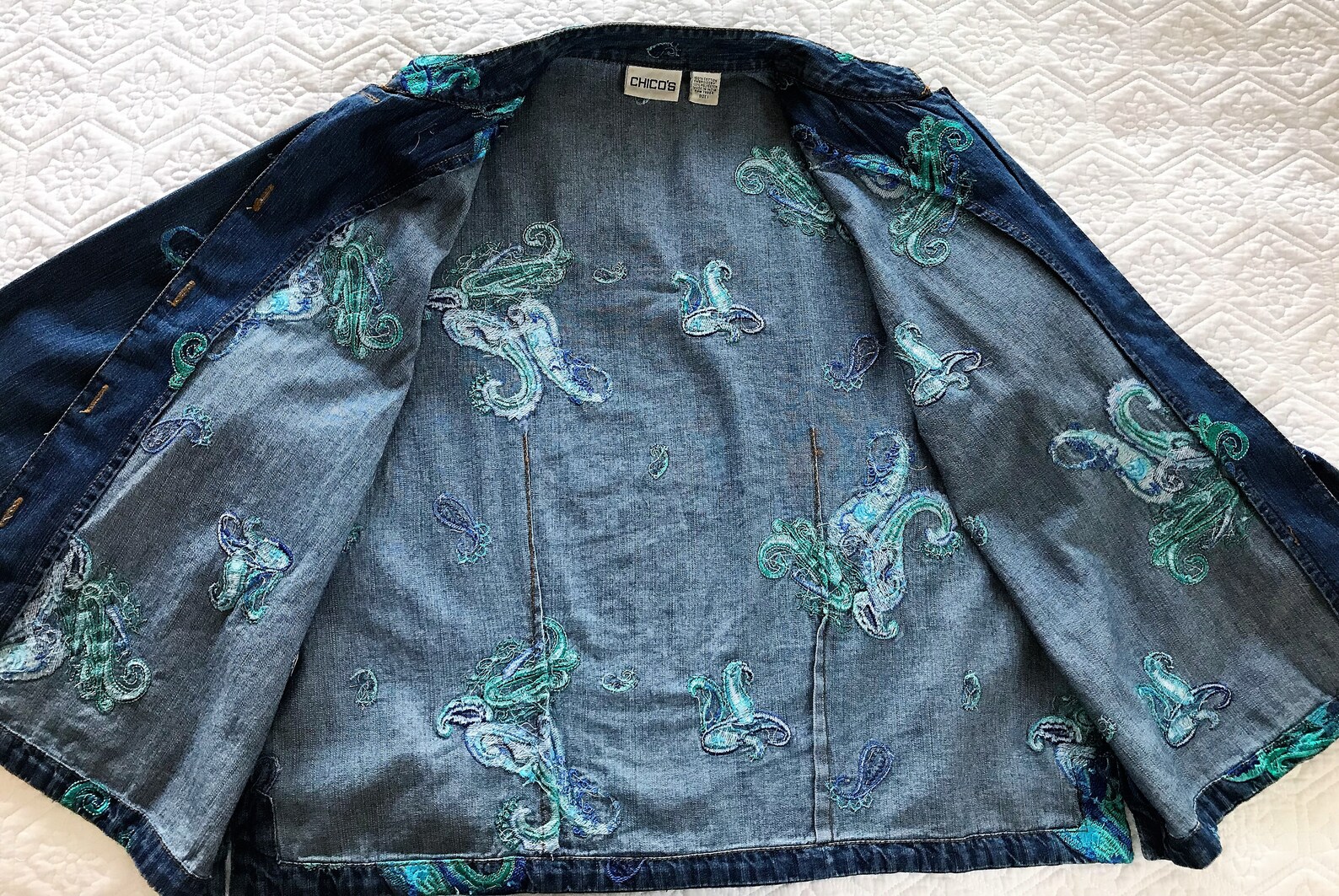 Chicos Jacket Denim Embroidered Jacket Vintage Womans Jacket - Etsy