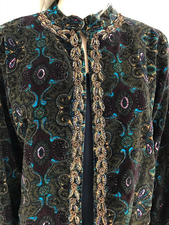 Beaded velvet Jacket by Chicos, Vintage boho blaz… - image 5