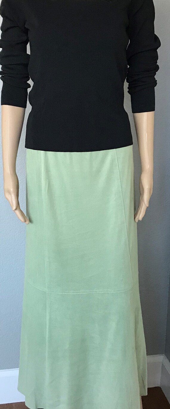 green suede skirt