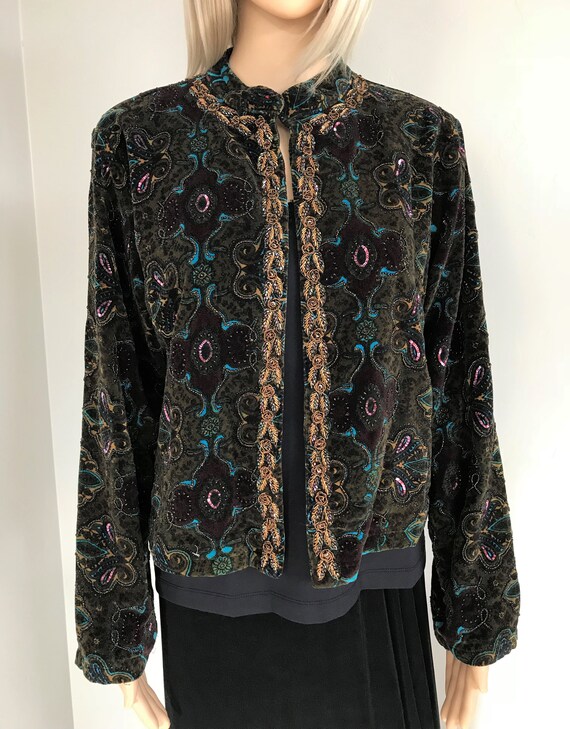 Beaded velvet Jacket by Chicos, Vintage boho blaz… - image 1