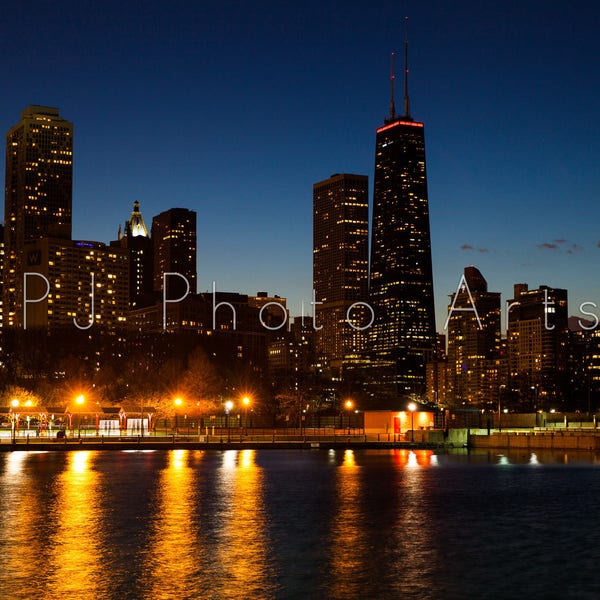 Chicago night reflections, 360 Chicago city, night lights, travel photography, digital download