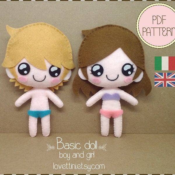 PDF Pattern diy - Basic plush/doll body  boy and girl felt  tutorial handmade - apostila digital