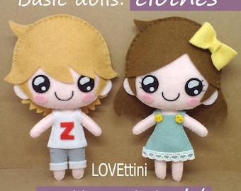 Tutoriel PDF de patron à faire soi-même - Vêtements pour poupée/peluche garçon et fille en feutrine, tutoriel facile et fait main