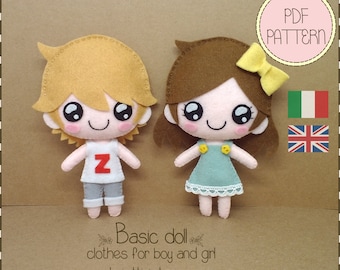 Tutorial Patrón PDF diy - Ropa para peluche/muñeco básico niño y niña fieltro tutorial hecho a mano fácil