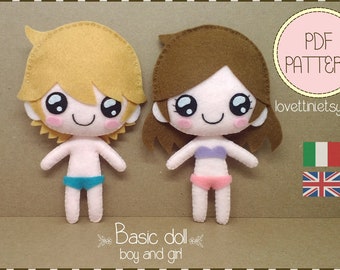 PDF Pattern Tutorial diy Basic plush/doll body boy and girl felt tutorial  handmade apostila digital