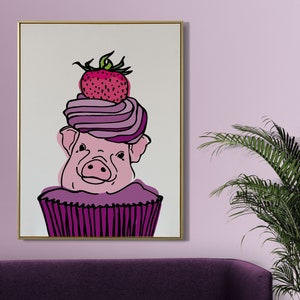 Pink Piglet in a Cupcake, Colorful Girls Nursery Decor, Printable Wall Art, Girls Room Decor