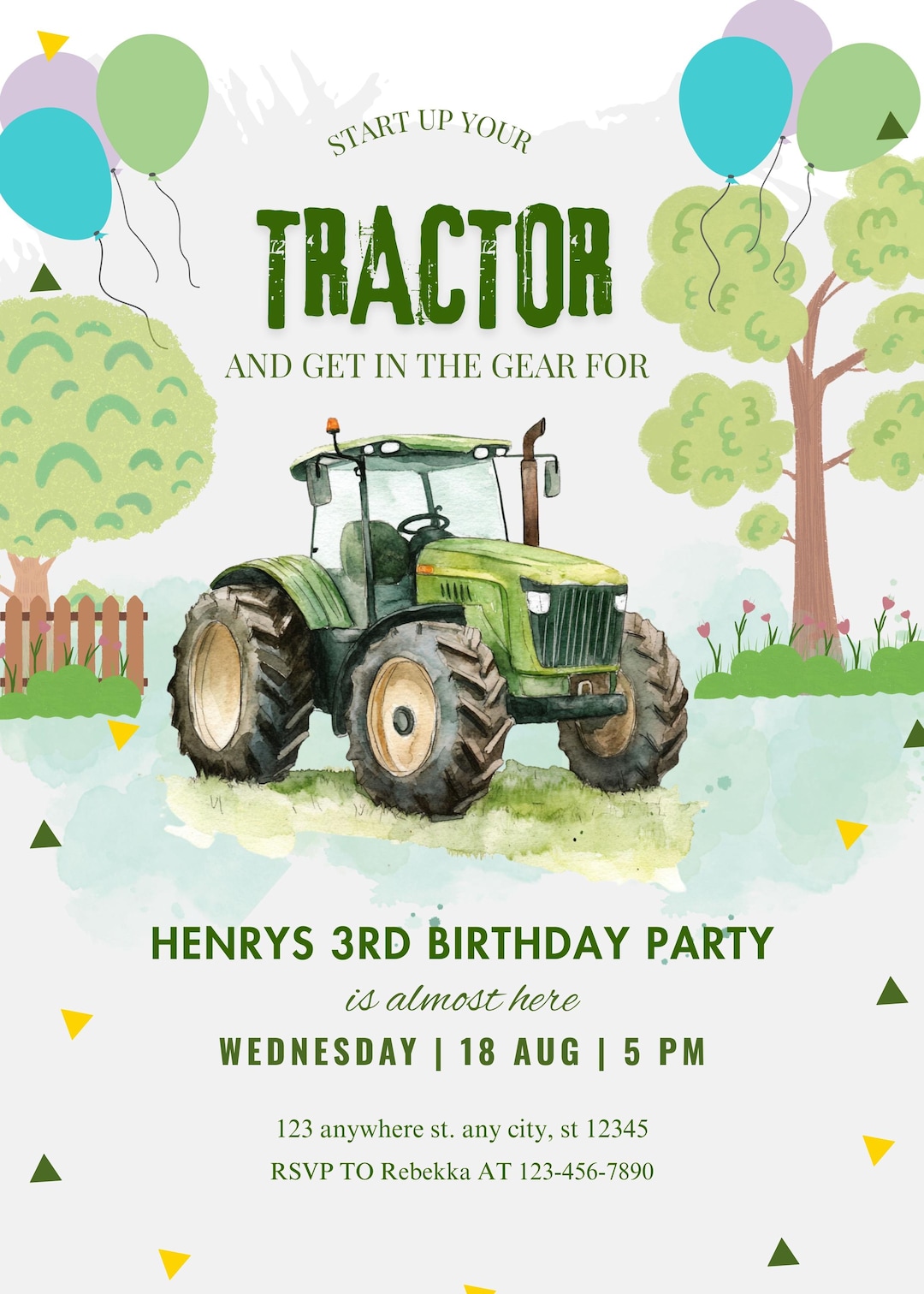 Tractor Birthday Invitation | Farm Birthday Party Invite | Editable ...