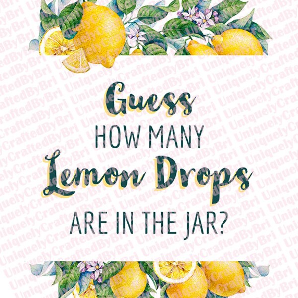 Guessing Game Sign - How Many Lemon Drops in the Jar - Lemon Theme Bridal Shower - Ready to Print - Digital Download