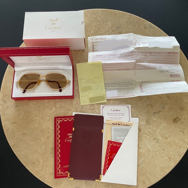 Vintage Cartier Panthere G.M Sunglasses, Complete Set, 59-14-140, Original Invoice & Receipt Included, NOS.