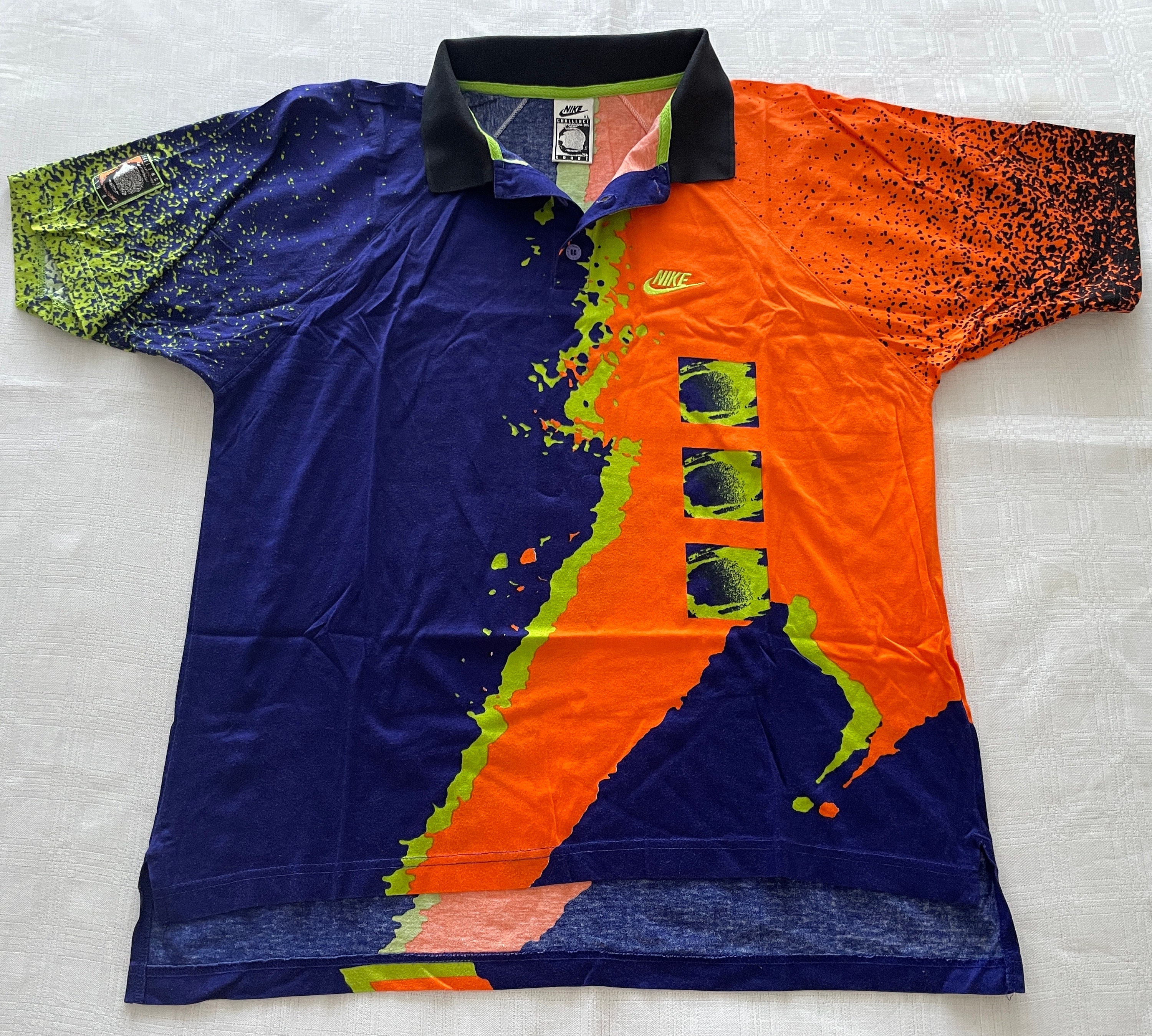 Vintage 90s Nike Polo Shirt Men's Medium Gray Orange Center Swoosh  Embroidered