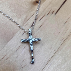 Handmade Sterling Silver Cross Necklace: Freeform Rustic Pendant