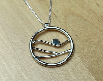 Sunset Sunrise Pendant, Sterling Silver necklace, contemporary design, handmade in the UK