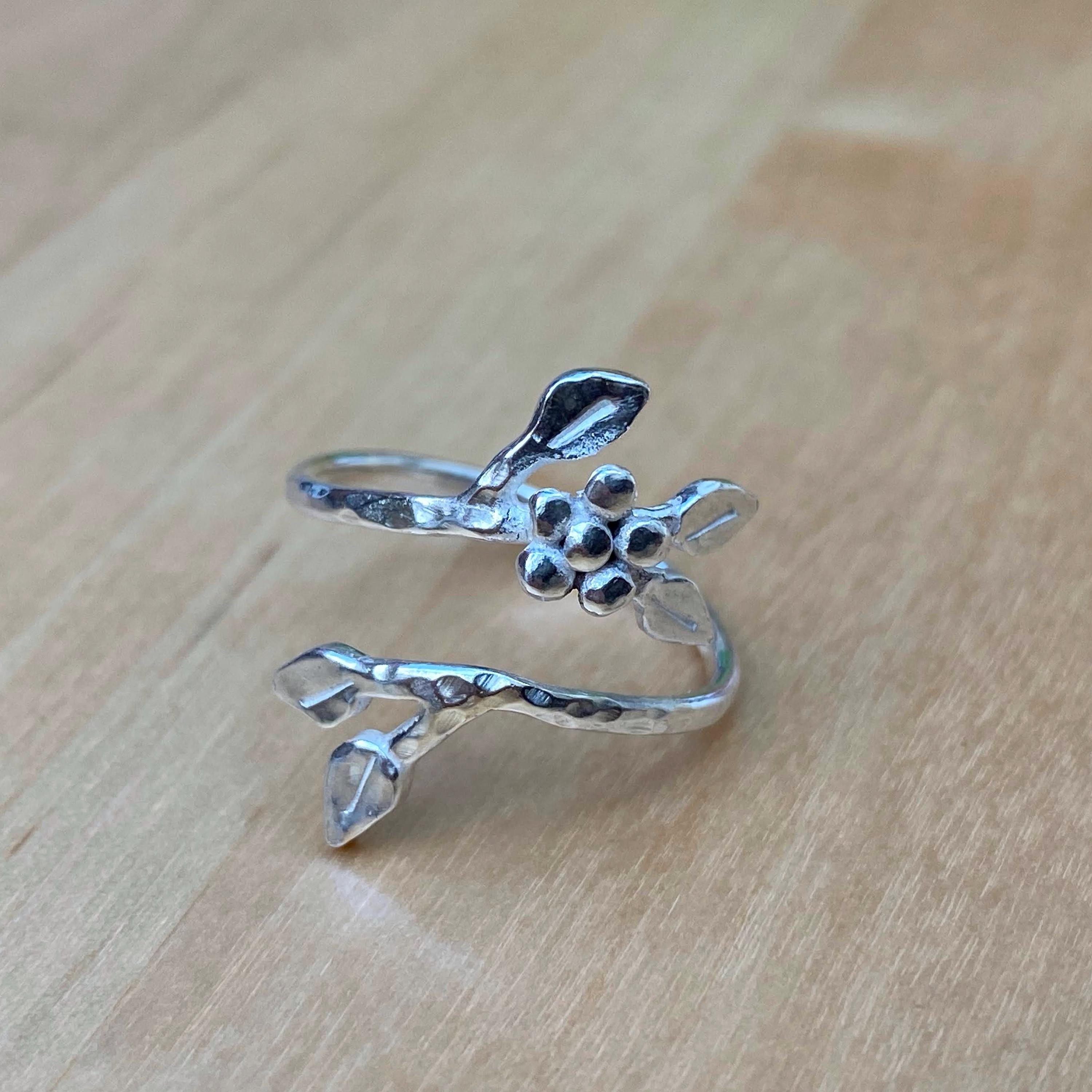 Handmade Sterling Silver Flower Ring: Adjustable Wrap-around