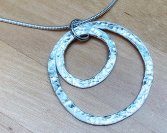 Large circles pendant, contemporary hammered silver organic circles pendant, handmade in the U.K.