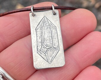 Sterling silver crystal tag pendant silver pendant hand stamped crystal on silver