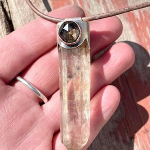 Smoky Quartz Crystal Point Pendant: Sterling Silver & Leather Cord