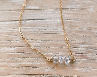 Minimalist Gold Layering Necklace with Herkimer Diamonds. Herkimer Diamond Necklace. 14k gold filled choker. Gold Gemstone Choker Necklace.