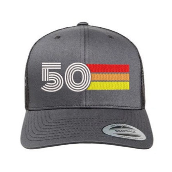 Gorra de cumpleaños de 1970, sombrero para el cumpleaños número 50, regalo de cumpleaños bordado para el 50, número 50 retro 50 cumpleaños sombrero de camionero para hombres y mujeres