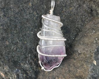 Wire Wrapped Raw Amethyst Pendant, Handmade Crystal Pendant