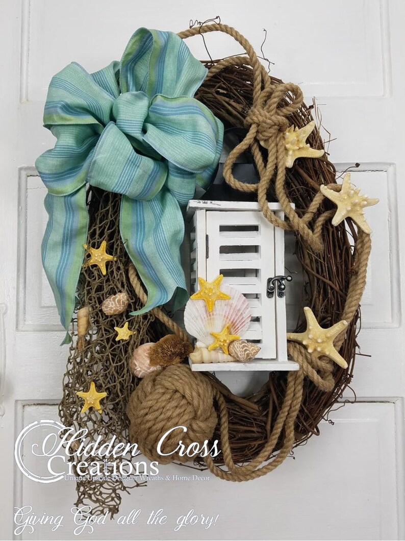 Summer Wreath Coastal Wreath Beach Front Door Wreath Front Door Decor Seashell Summer Wreath For Front Door Hiddencrosscreations Gift