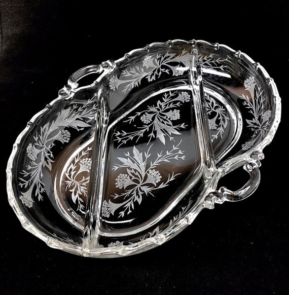 Vintage Serving Dish Oblong Dish 3 Section Glass Serving Etsy