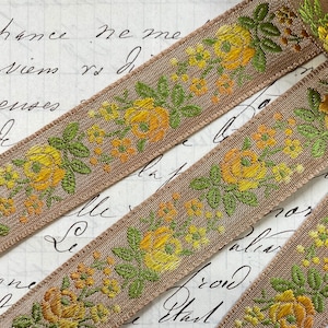 SPÉCIAL 3/4" ruban de finition jacquard français vintage beige tissé brodé coucher de soleil jaune ombre floral # 500 artisanat, laisse, sangle, embellissement