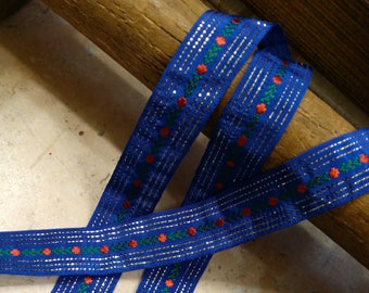 1" Vintage French Trim ribbon trim Royal Blue metallic tinsel accent #151 Royal blue M, craft, bows, Christmas floral, red green