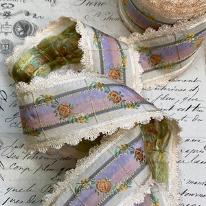 1.875 Vintage French Jacquard stripe scallop feather edge ombre florals stripes metallic detailing, wedding, bridal, floral bouquet, bows
