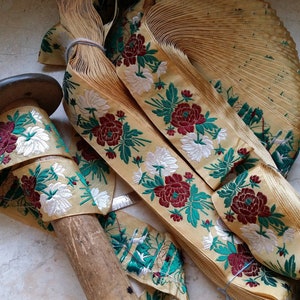 2 &quot;Vintage Französisch Jacquard Zierband gewebt bestickt floral slawischen tschechischen Folklore Kostüm Hochzeit Braut Schärpe Wohnkultur #394