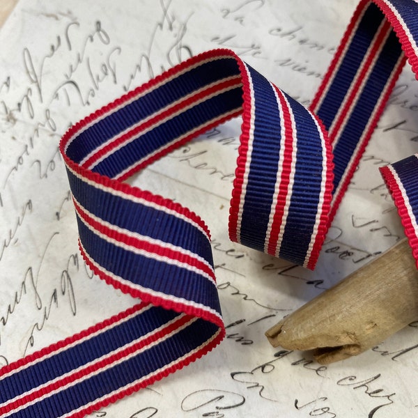 5/8" Vintage Stripe Millinery Ribbon Trim Old Glory America, Red white blue, 4th of July, USA flag millinery, strap, sewing, craft,