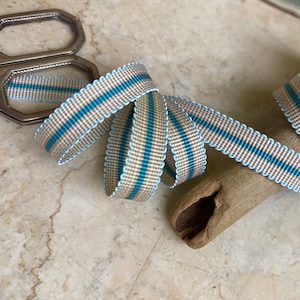 3/8&quot; Vintage  Grosgrain Petersham Ribbon Trim in Sweet beige teal aqua white Millinery, Easter, Bows DIY embellish