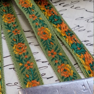 3/8&quot; Vintage French Jacquard woven ribbon trim embroidered ombre florals wedding bridal something blue doll sash embellish craft  #499