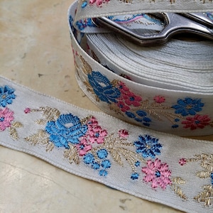 1&quot; Vintage French Jacquard Ribbon Trim Floral Embroidered Jacquard satin #391 bridal, wedding, sash, crafts boudoir reenactment costume