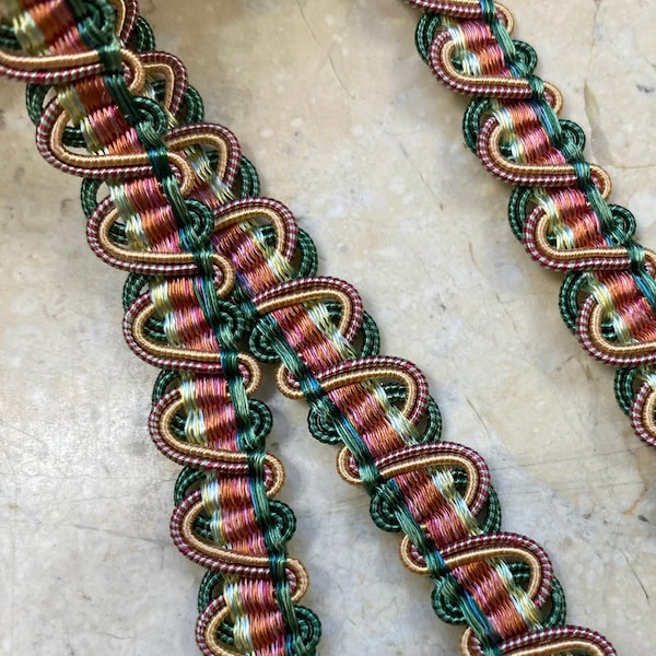 3/8" Vintage French Gimp Braid Trim Ombre Green dessert rose camel passementerie costume reenactment home decor DIY