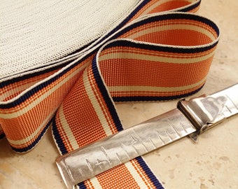7/8" Vintage Stripe Millinery Ribbon Trim, Orange, white blue, bows strap trim striped embellish old glory,  N.Y.C.