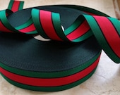 1.5 quot Vintage Stripe Straight Edge woven Millinery Ribbon Trim in beautiful Green and Red, Black grosgrain