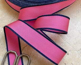 7/8" Vintage Straight Edge Stripe Grosgrain Ribbon Trim in Sweet Pink Blue Millinery, Bows strap, leash, sash, belt,