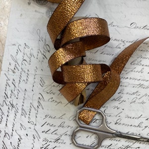 5/8 "Vintage Tinsel und Rayon Zierband, Metall Bögen, Klassisch Weihnachten, Puppenhandwerk, rost orange braun