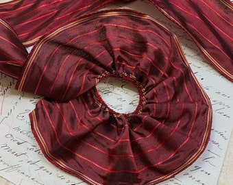 2.5” Vintage Wired stripe iridescent burgundy red with metallic Gold edging ribbon flowers Christmas  bow craft sewing