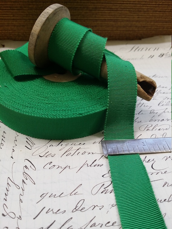 1 yard 3/" Kelly Green vtg cotton rayon petersham ribbon millinery hat