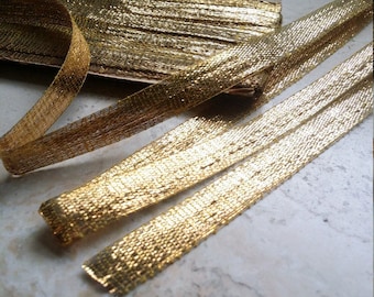 1/2" Antique Vintage METAL Austrian Golden Ribbon Christmas, millinery,costume, stage, etc...