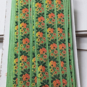 3/4 Vintage French Vibrant light green woven ribbon trim with embroidered orange sunset ombre florals 500-27 image 8